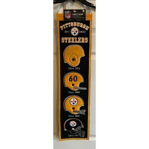 Pittsburgh Steelers Helmet History Pennant with Free Steelers Key Ring